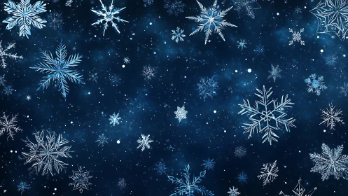 High contrast crystalline snowflakes overlay deep starfield sky