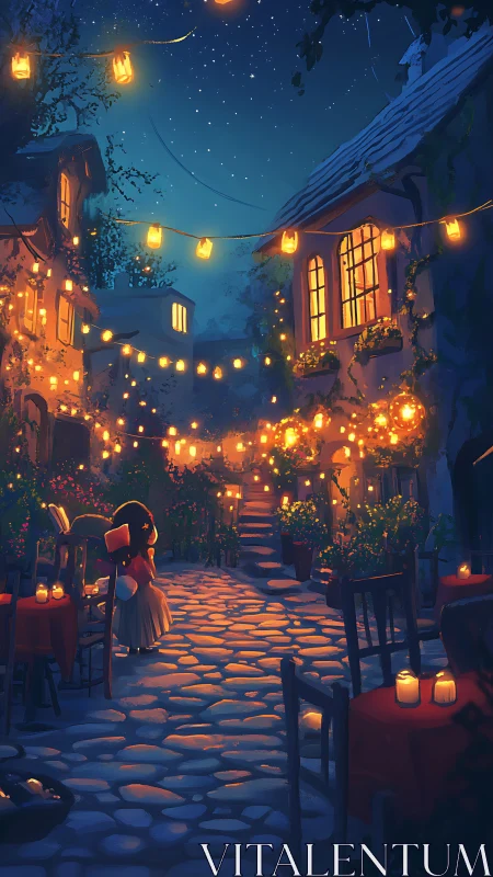 Soft lantern lights welcome a quiet evening village stroll
