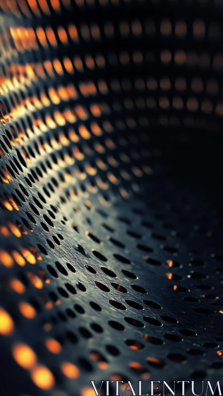 Curved perforated metal glows with warm industrial light