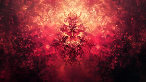 Crimson fractal bloom with ornate symmetrical flourishes.