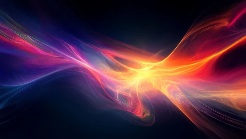 Abstract multicolored light streams on dark gradient field.