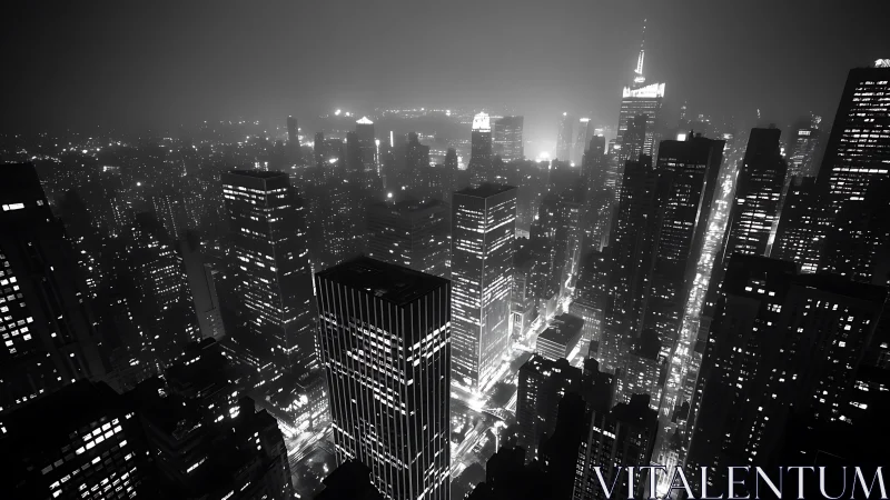 Monochrome aerial metropolis renders high-contrast nocturnal grid