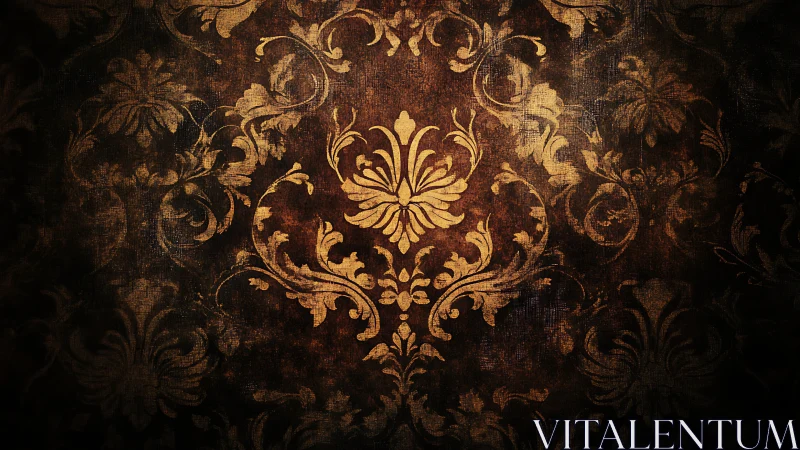 Ornate gold floral damask pattern over dark textured background
