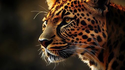 Leopard Profile Study: Spotted Cat in Warm Light.