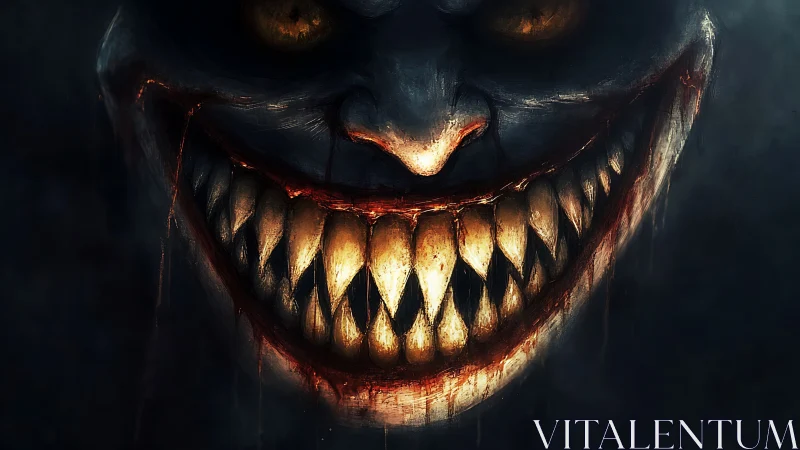Grotesque demonic grin rendered in high-contrast digital chiaroscuro