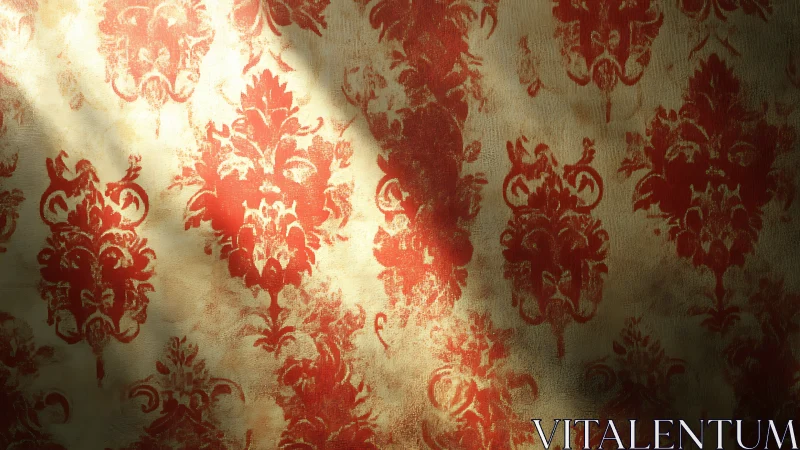 Sunlit baroque flourishes whisper through worn red velvet