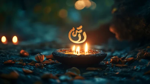 Mystic oil lamp glows beneath floating golden script.