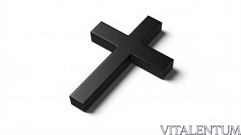 Black 3D Cross on White Background, Minimalist Modern Design.