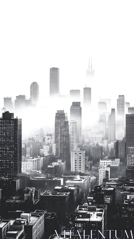 Monochrome high rise cityscape with layered urban density.