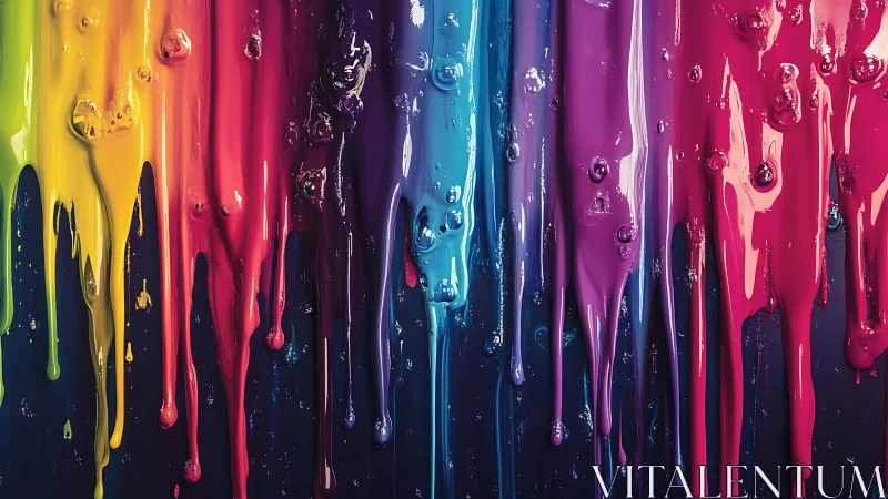 Vertical streams of glossy multicolor dripping paint.