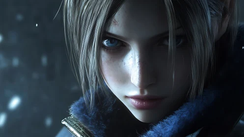 Icebound gaze of a fierce winter warrior in half-shadow.