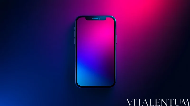 Smartphone device mockup displaying luminous gradient display against vibrant neon backdrop.