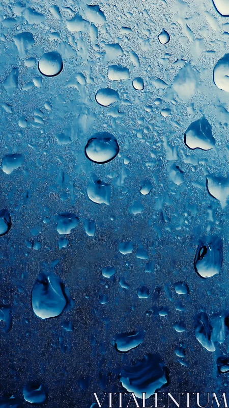 Macro condensation droplets on blue backlit glass surface