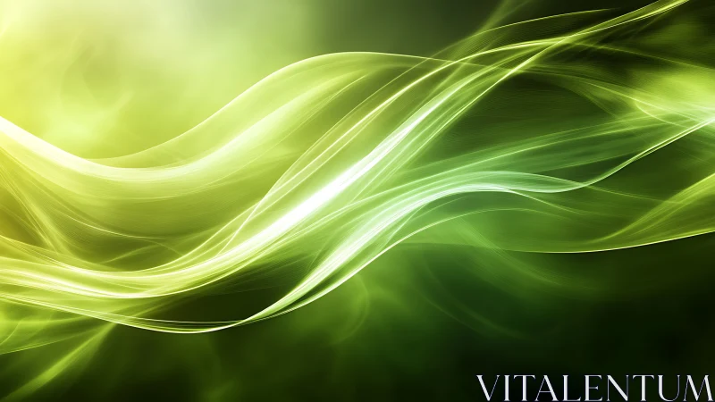 Glowing green light waves drift gently across a soft horizon