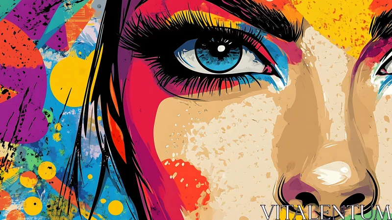 Vibrant female portrait rendered in layered vector pop abstraction