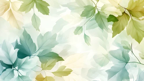 Pastel botanical foliage pattern with translucent layered leaves.