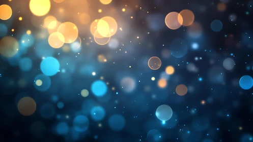 Abstract bokeh light background in blue and gold, soft focus style.