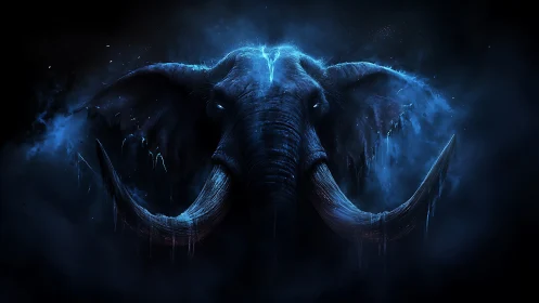 Stormforged spectral elephant crowned in electric midnight blue.