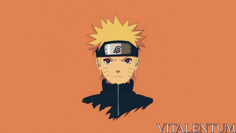 Centered anime head portrait is rendered on flat orange field