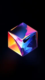 Prismatic glass cube drifting in neon-lit cosmic hush.