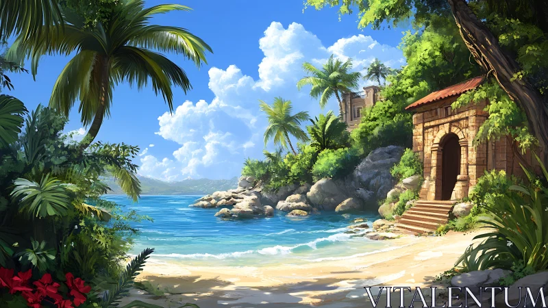 Seaside Sanctuary Where Turquoise Waves Embrace Ancient Stone.