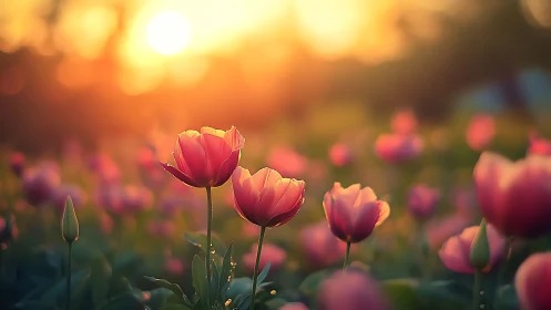 Golden Hour Tulips Dance in Warm Spring Sunlight
