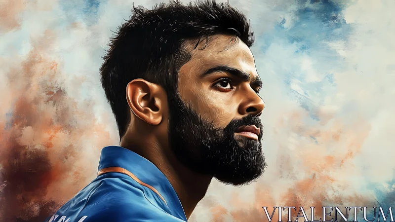 Determined bearded athlete portrait in textured digital color.