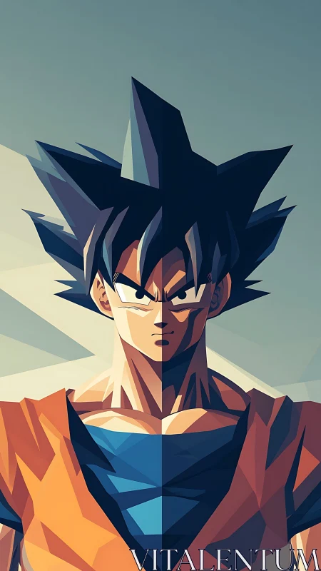 Low-poly anime warrior portrait in bilateral symmetry study.