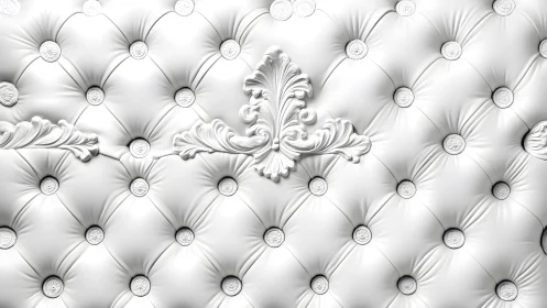 Luxurious White Tufted Leather Headboard with Ornate Baroque Details.