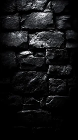 Moody low key photograph of wet textured stone wall surface.