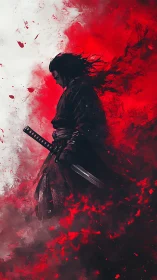 Silent ronin walks through a storm of red and memory