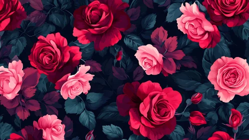Deep Red Rose Garden: Layered Digital Floral Composition.
