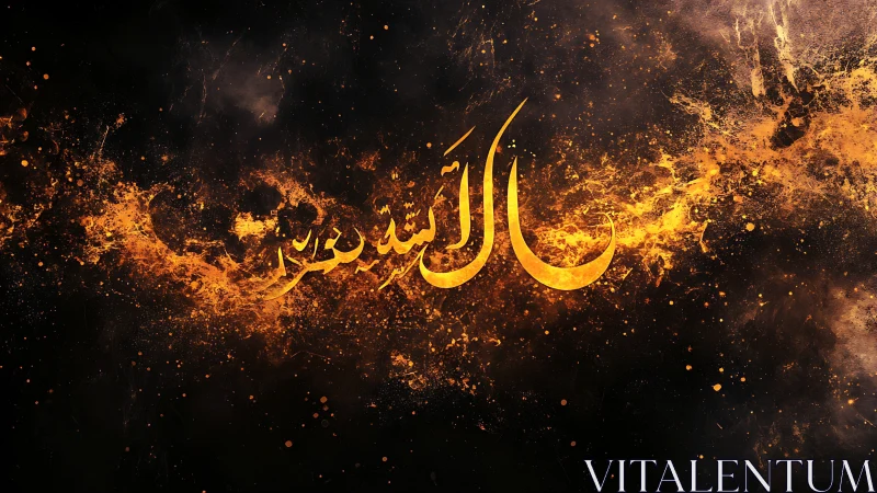 Luminous Arabic calligraphy with fiery particle dispersion on black
