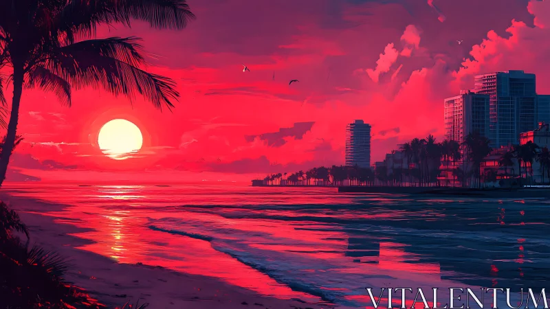 Neon tides swallow the city skyline in molten sundown glow