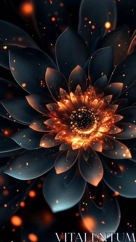 Luminous ember flower radiates energy in dark macro bloom