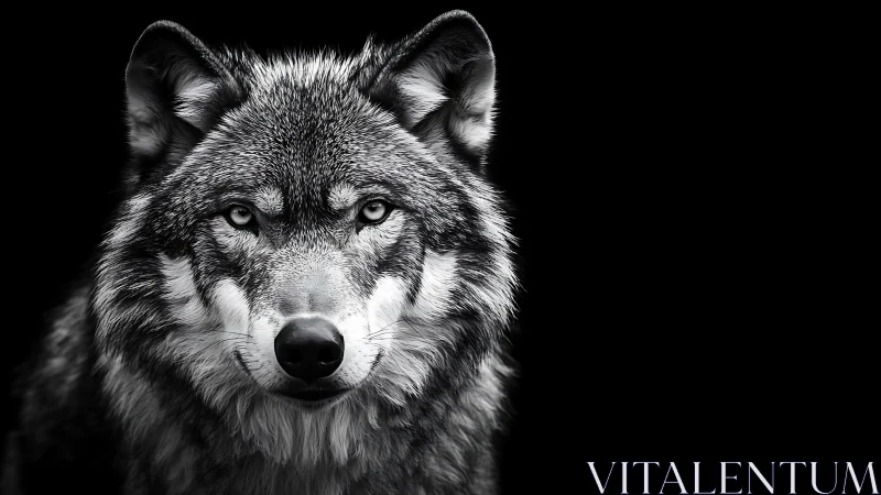 Silver gaze of the lone wolf quietly splits the darkness