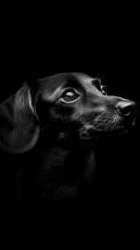 Black dog portrait in high contrast side lighting on black background.
