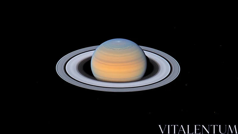 Saturn rings glow under deep black interstellar void.