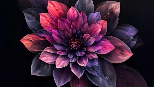 Luminous cosmic flower unfolds in radiant neon petals at night