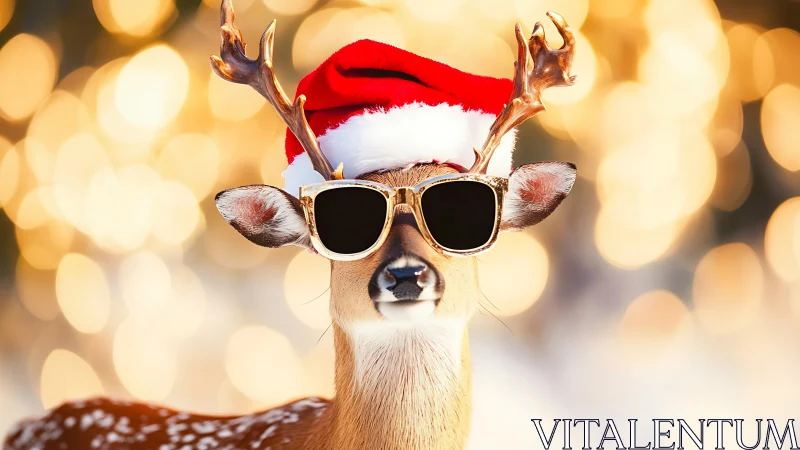 Cool reindeer in Santa hat radiates playful holiday cheer