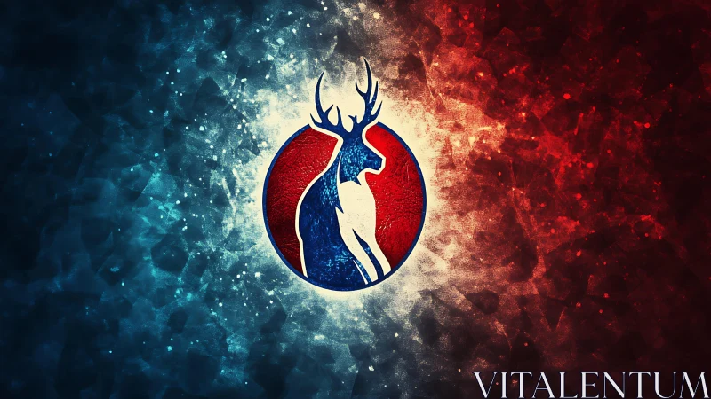 Majestic Stag Symbol in Blue and Red Light.