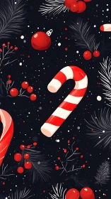 Candy cane pattern fills dark festive Christmas background