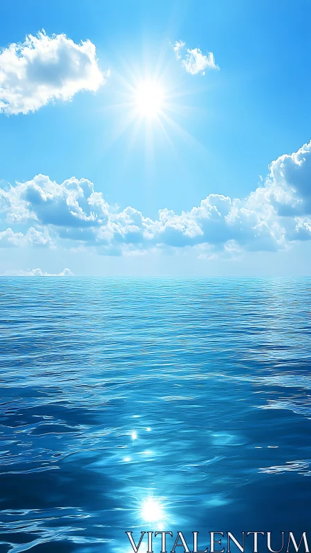 Sunlit open water surface extends beneath clear midday sky