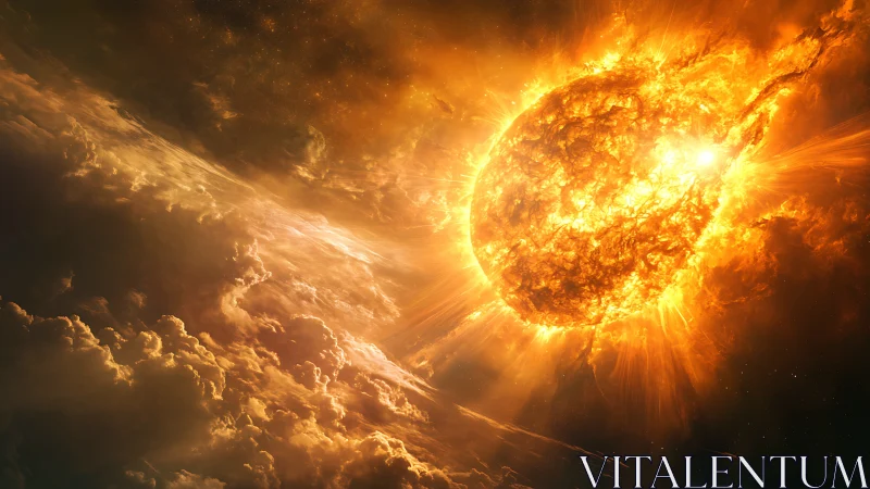 Blazing stellar fireball tearing through turbulent space clouds.