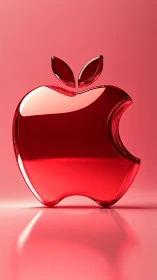 Glossy red apple silhouette glowing in soft pink light.