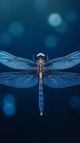 Blue dragonfly illustration on dark abstract background.
