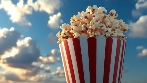 Sky-high popcorn bucket daydreams under drifting clouds