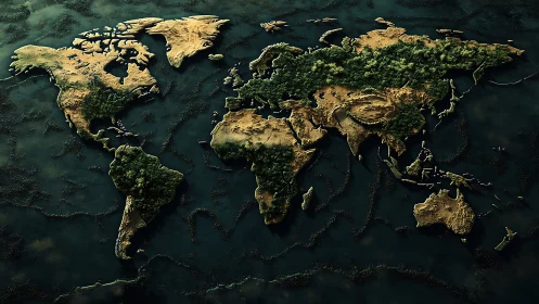 Verdant continents arise from shadowed seas of silence.