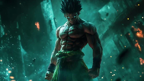 Storm-charged warrior gathering power in a ruined world.