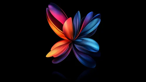 Vibrant Abstract Butterfly in 3D Digital Art on Black Background.